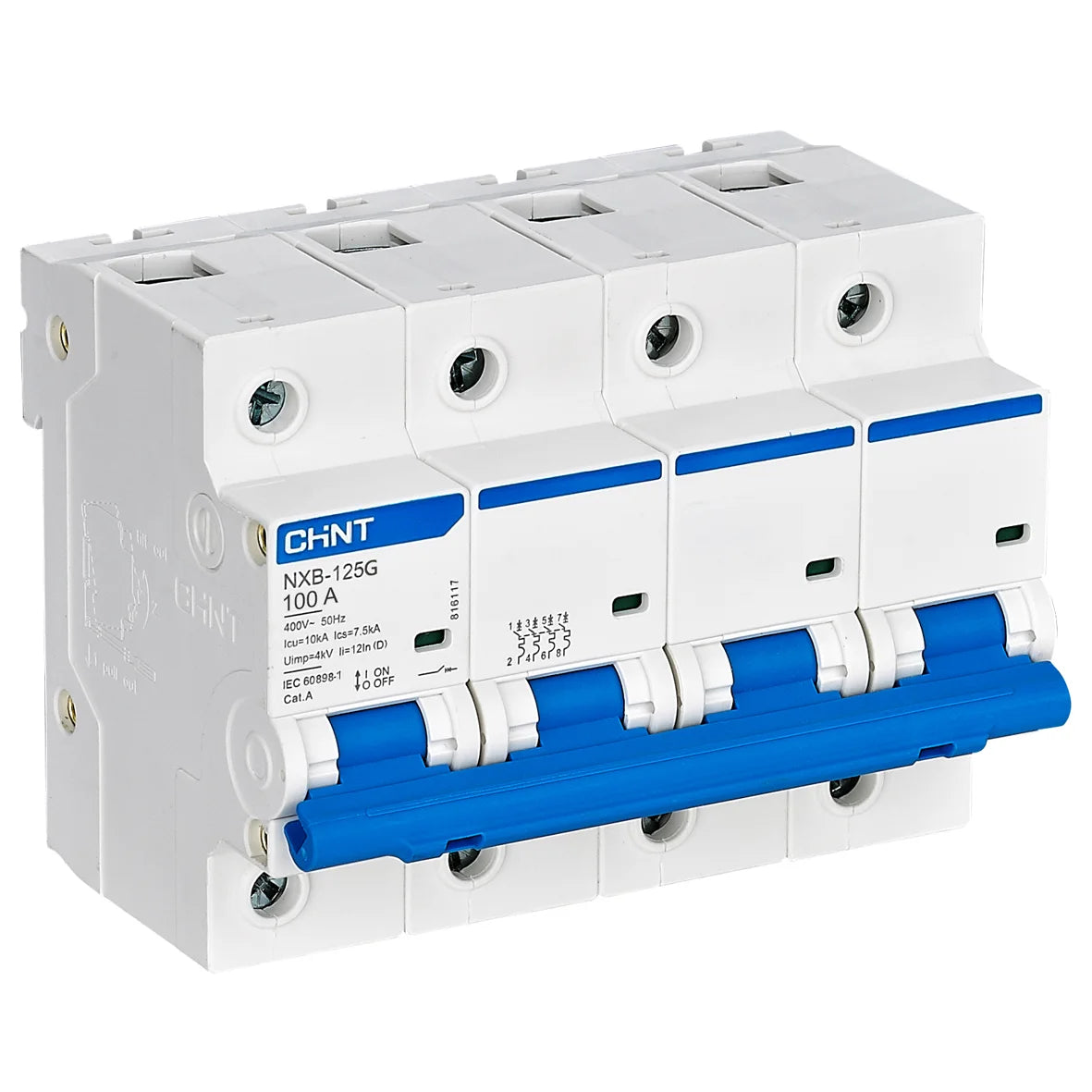 Chint NXB-125 4P C125 Miniature Circuit Breaker – 125A, 10kA Breaking Capacity, Type C Curve, 4 Pole MCB for Maximum Load Three-Phase + Neutral Protection
