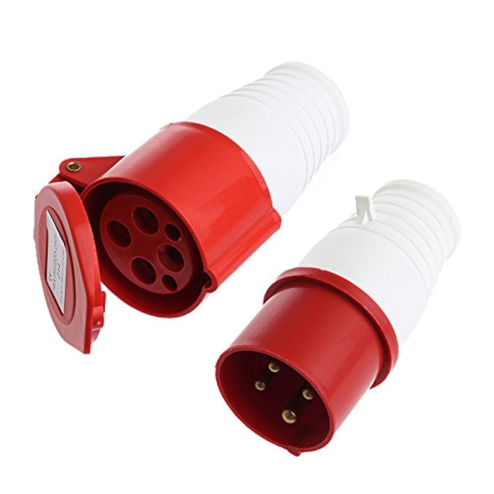 16A 4-Pin Industrial Plug & Socket Set | IP44 | Inline 3P+E Power Connector (Straight Type)
