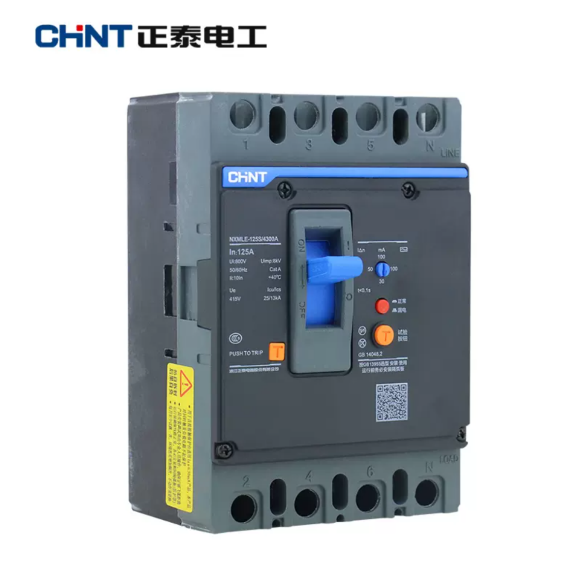 CHINT NXMLE-160S/3300 ELCB – 125A, 3P, Earth Leakage MCCB (100/200/300mA)
