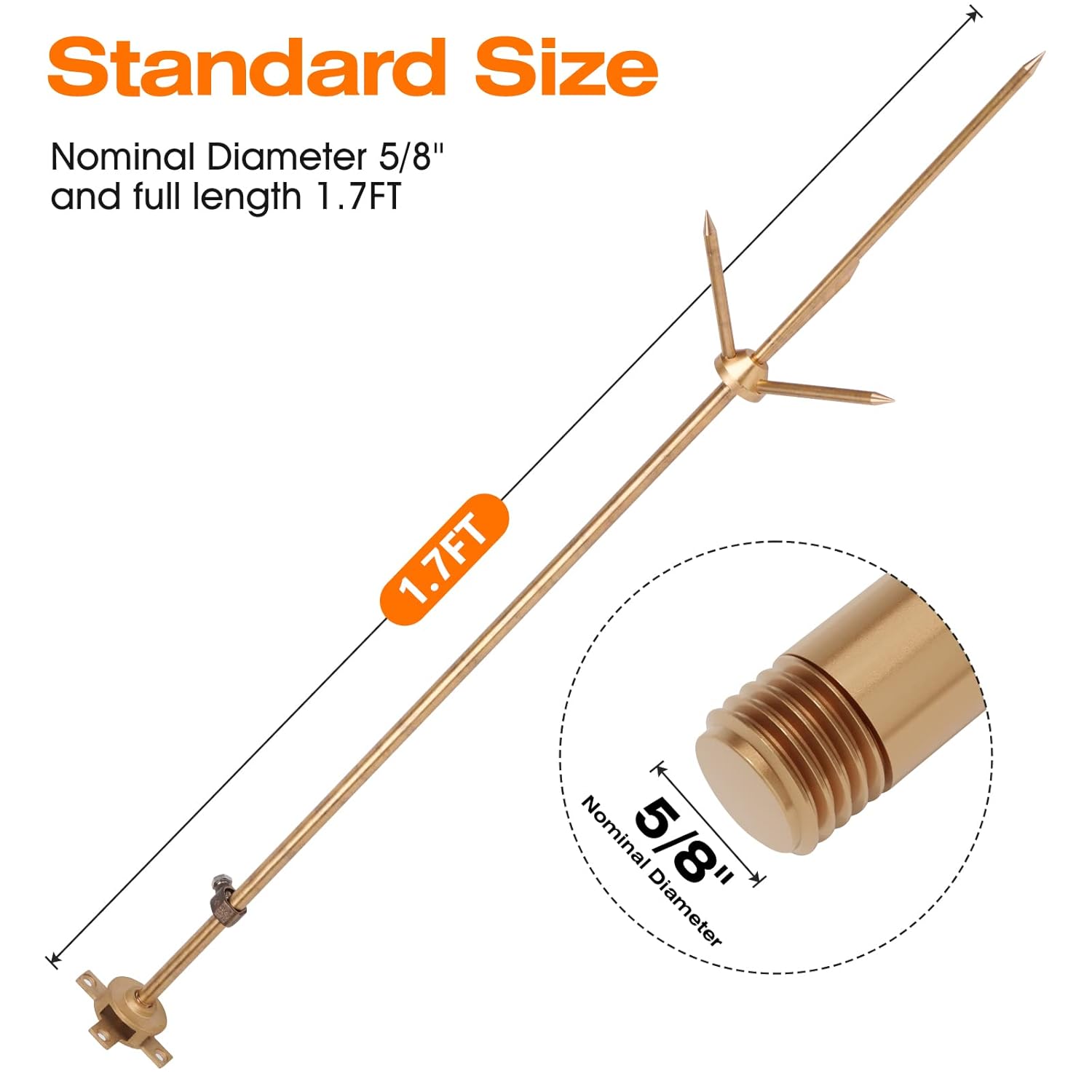 Copper Lightning Rod Air Terminal – ½″ × 1 m (Pointed Tip)