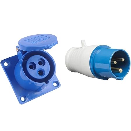 3-Pin 32A Industrial Plug & Panel-Mount Socket Set – IP44 Rated | Male Plug + Embedded Socket Combo