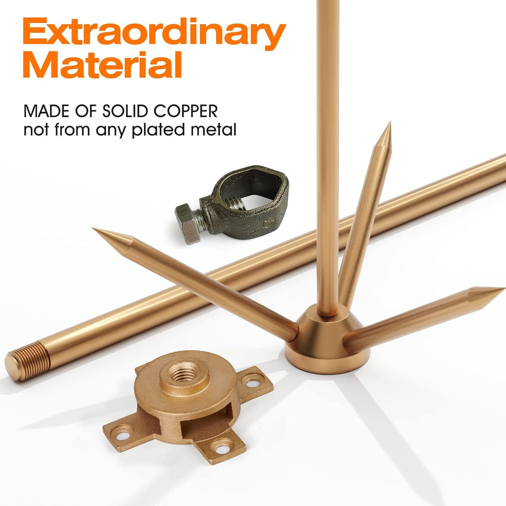 Copper Lightning Rod Air Terminal – ½″ × 1 m (Pointed Tip)
