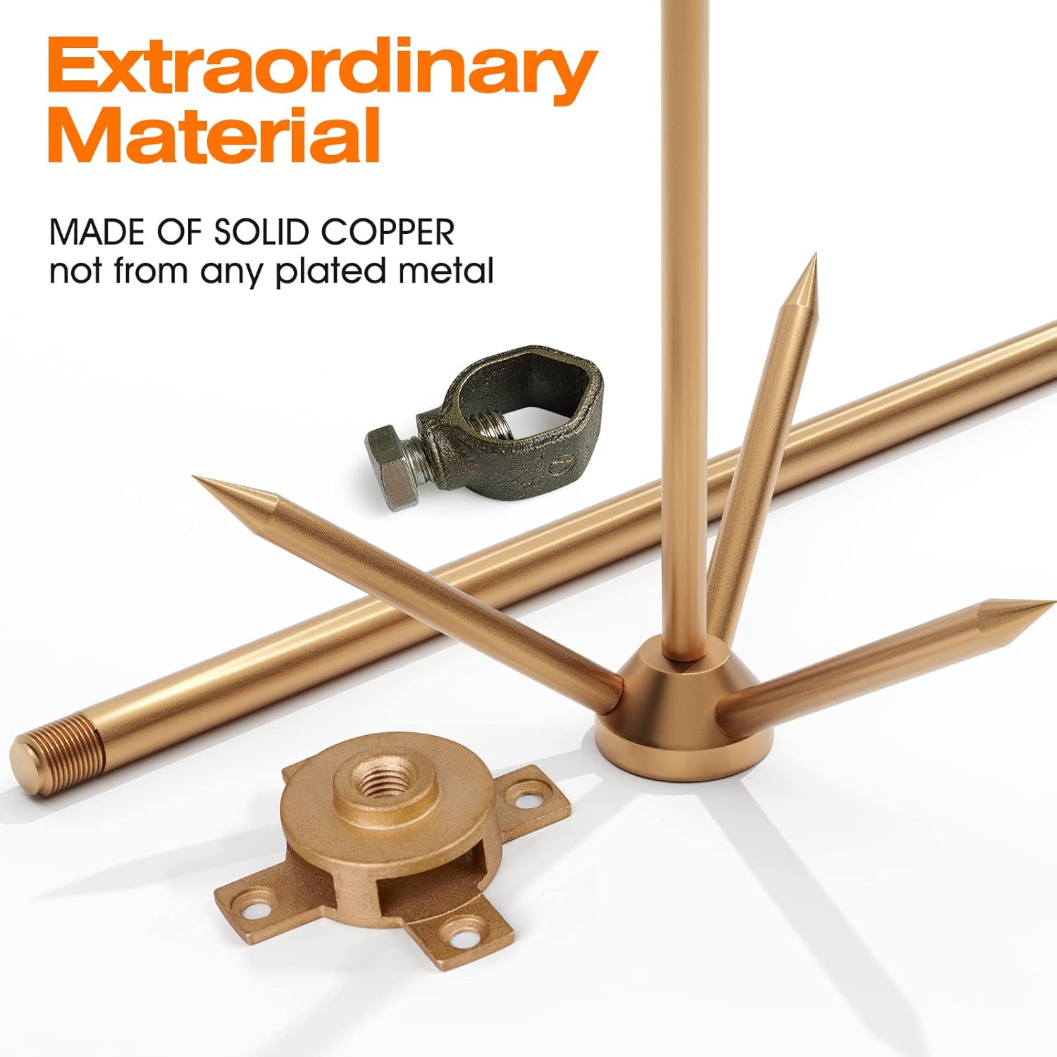 Copper Lightning Rod Air Terminal – ½″ × 1 m (Pointed Tip)