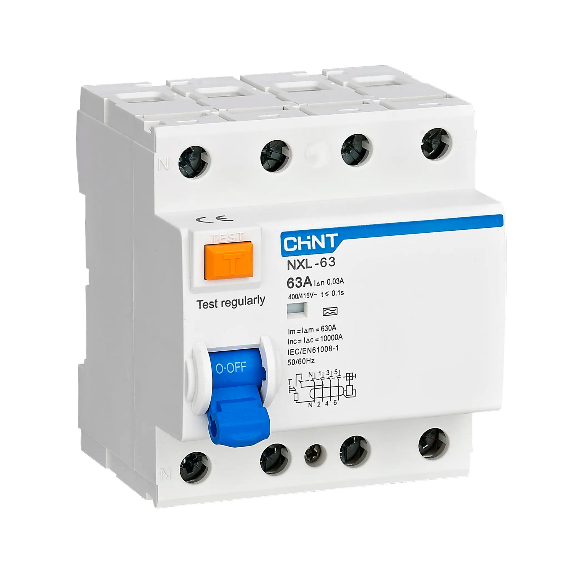 Chint NL1-100 4P 100A 100mA RCCB – 4 Pole Residual Current Circuit Breaker, AC Type, 100 mA Sensitivity, 6 kA Withstand for Three‑Phase Earth Leakage Protection