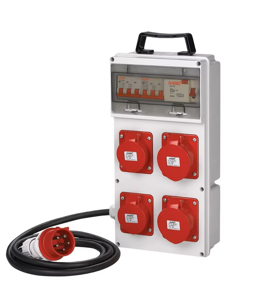 4-Way Plastic Industrial Distribution Panel – Complete with 2pcs 16A 4-Pin & 2pcs 32A 4-Pin Plugs, Sockets, MCBs & RCCBs
