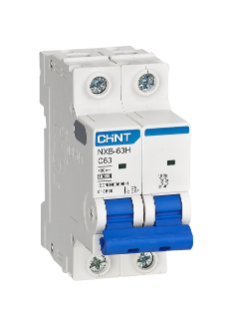 Chint NXB-63 2P C10 Miniature Circuit Breaker – 10A, 6kA Breaking Capacity, Type C Curve, Double Pole MCB for Low-Load Single-Phase Protection