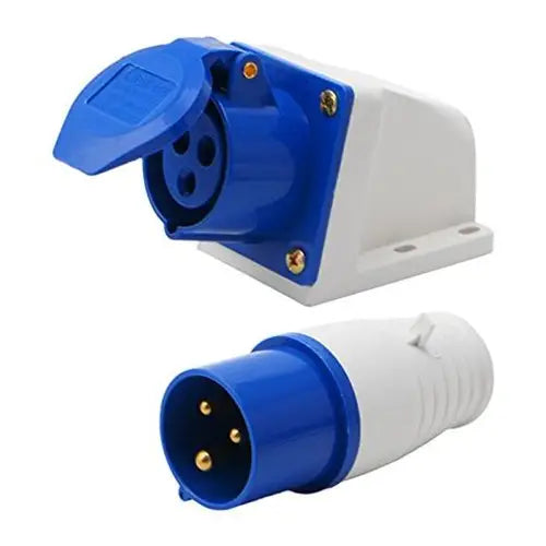 3-Pin 32A Industrial Plug & Wall-Mount Socket Set – IP44 Rated | Male Plug + Splash-Proof Wall Socket Combo