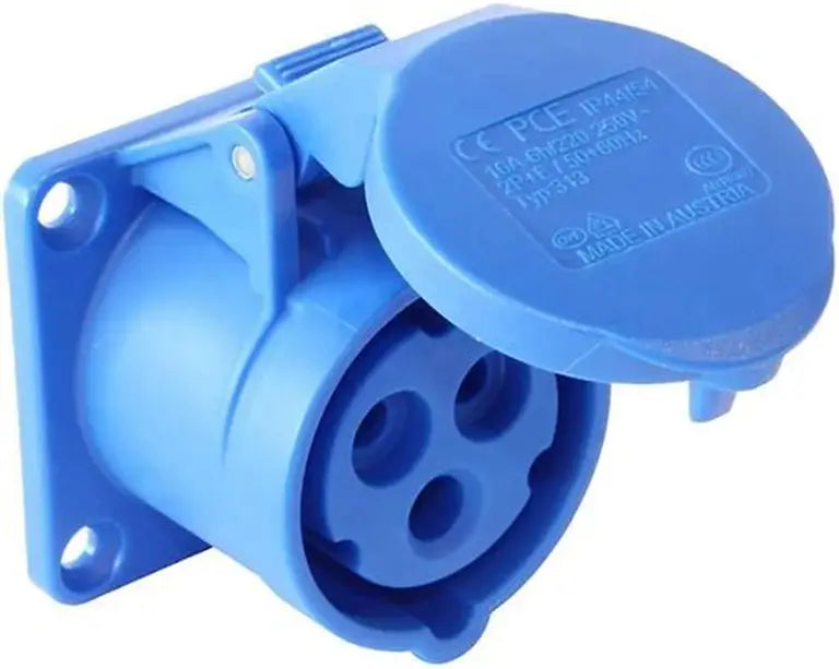 3-Pin 32A Wall Panel-Mount Industrial Socket – IP44 Rated | Surface-Mount Female Power Outlet