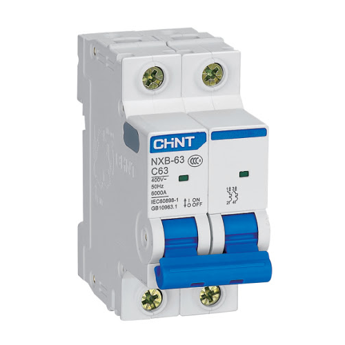 Chint NXB-63 2P C10 Miniature Circuit Breaker – 10A, 6kA Breaking Capacity, Type C Curve, Double Pole MCB for Low-Load Single-Phase Protection