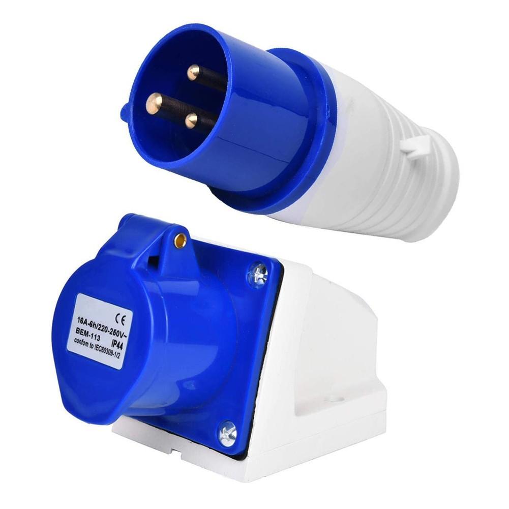 3-Pin 32A Industrial Plug & Wall-Mount Socket Set – IP44 Rated | Male Plug + Splash-Proof Wall Socket Combo