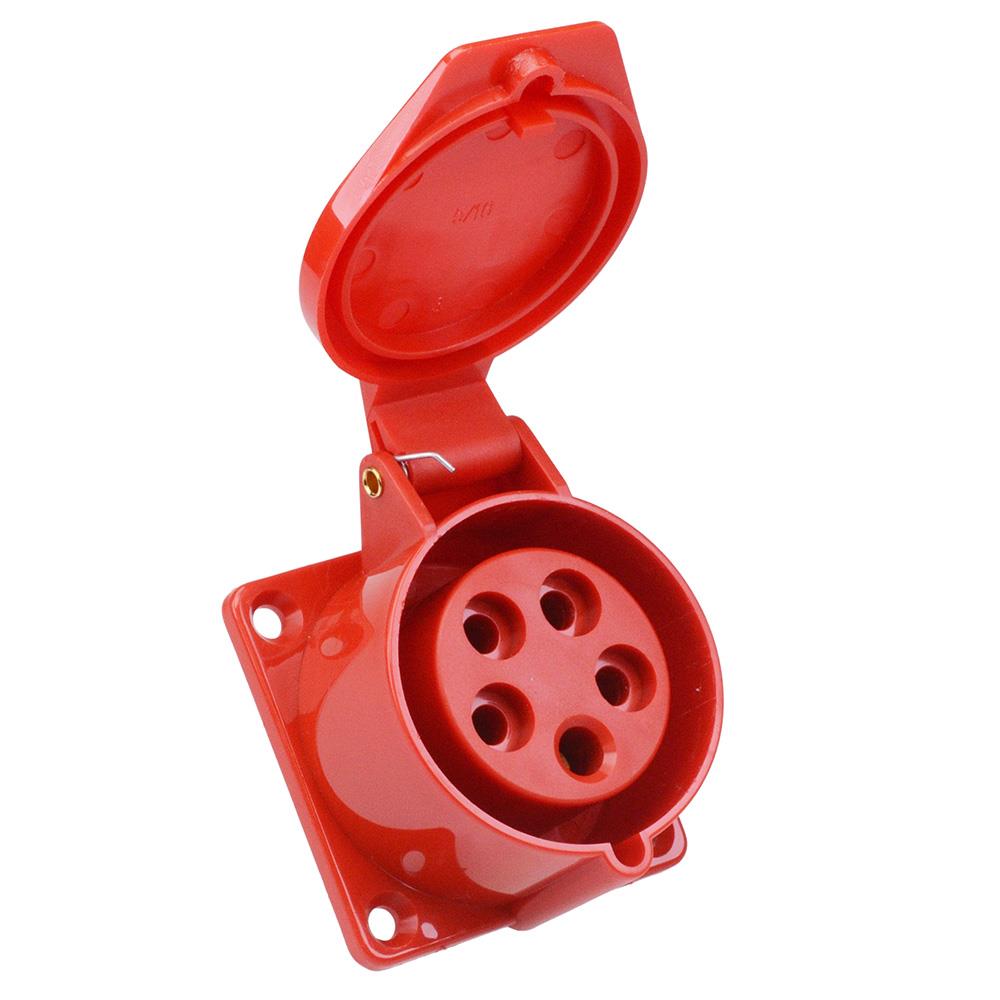 16A 5-Pin Panel Mount Industrial Female Socket | IP44 | 3P+N+E | Flush-Mount Power Outlet
