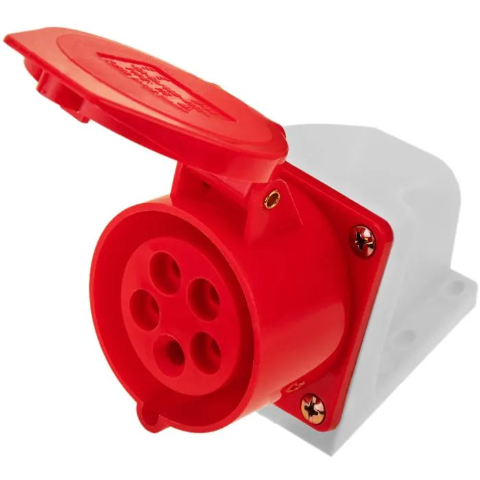 16A 5-Pin Wall Mount Industrial Socket | IP44 | 3P+N+E | Female Fixed Power Outlet