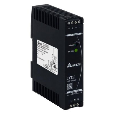 DRL-12V75W1AZ DIN Rail Power Supply, in: 85-264VAC120-375Vdc, Out: 75W 12VDC 6.25A, Adj Volt