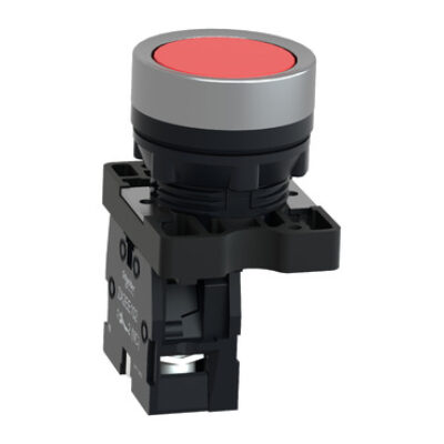 Round Red Push-Button Ø 22 – Flush Spring Return – 1NC