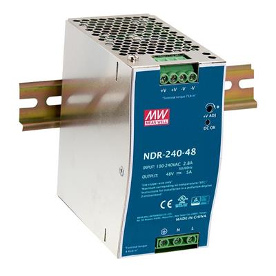 NDR-240-24 AC-DC Single output Industrial DIN rail power supply; Output 24VDC at 10A; metal case