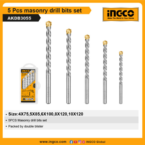 Ingco 5pcs Masonry Drill Bits Set – AKDB3055