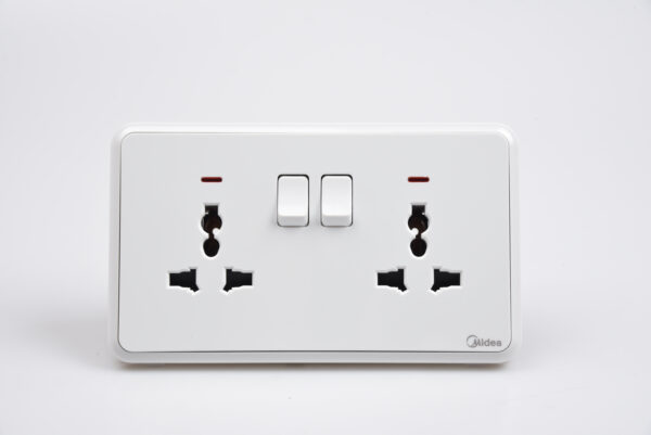 Midea 2 Gang 13A (BS) Multi Double Socket with Switch & Neon 250V