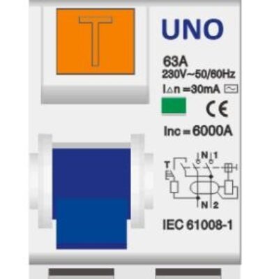 UNO 2 Pole RCD – 30mA 63A Residual Current Circuit Breaker without over-current protection RCCB  63A 30mA AC 6kA