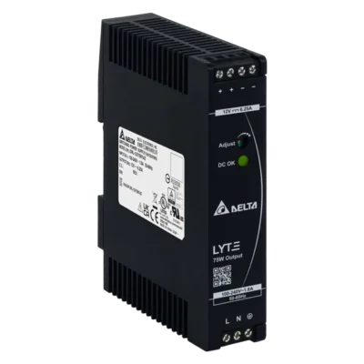 Delta DIN Rail Mount  LYTE Series Power Supply – Output Voltage 12VDC,  Output Power 75W, Output Current 6.25A, Input Voltage Range 85-264VAC