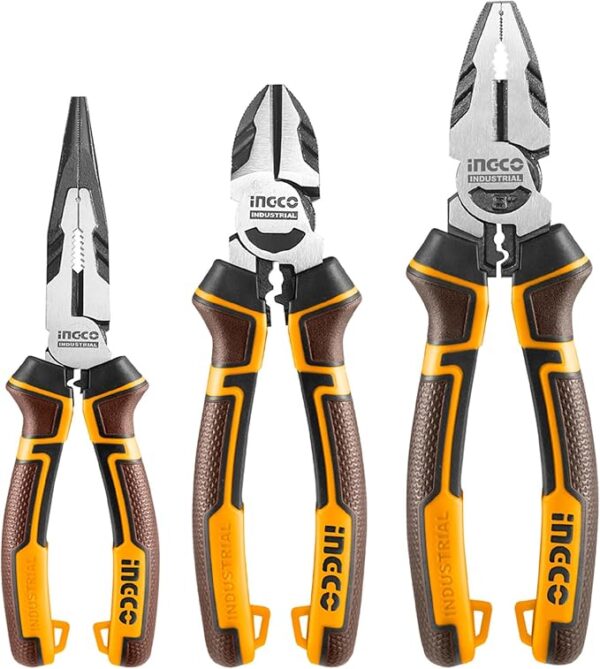 Ingco 3 PCS High Leverage Pliers Set, 8" Combination Pliers and 7" Diagonal Cutting Pliers and 6" Long Nose Pliers HKHLPS2831 - Image 5