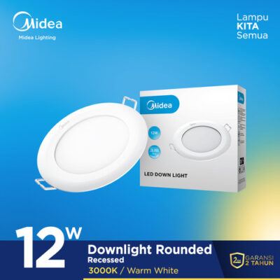 Midea 12W LED Round Downlight Input Voltage – 220-240VAC ~50/60hz 6500K – Recess Flush Mount