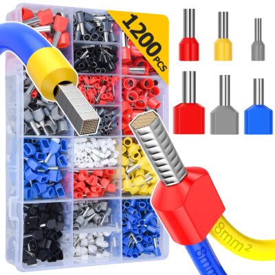 Insulated Bootlace Ferrules Kit Pack, 1200pcs Crimp Connectors, Dual Terminals 0.5-25mm²