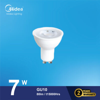 Midea 7W LED Spotlight Input Voltage – 220-240VAC ~50/60hz 3000K – GU10