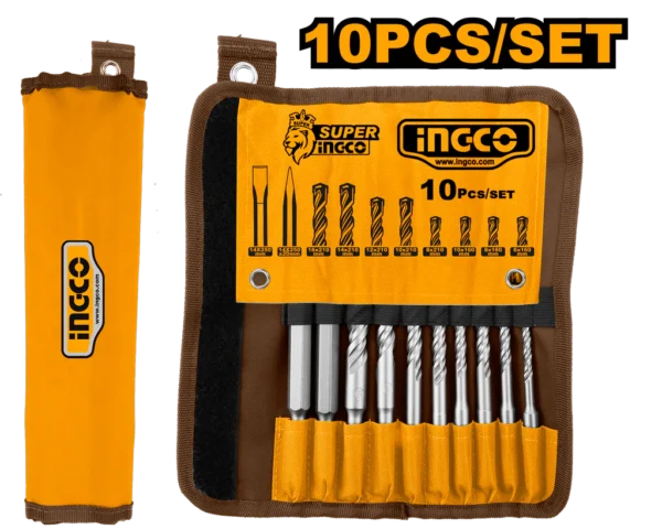 Ingco AKD210110 Pieces Hammer Drill Bits And Chisels Set