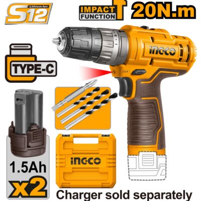 Ingco – CIDLI1228  Lithium-Ion Cordless Hammer Impact Drill 12V