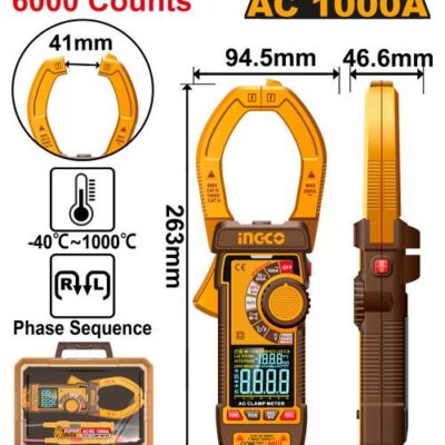 Digital AC Clamp Meter 1000A 6000 Counts – DCM610001