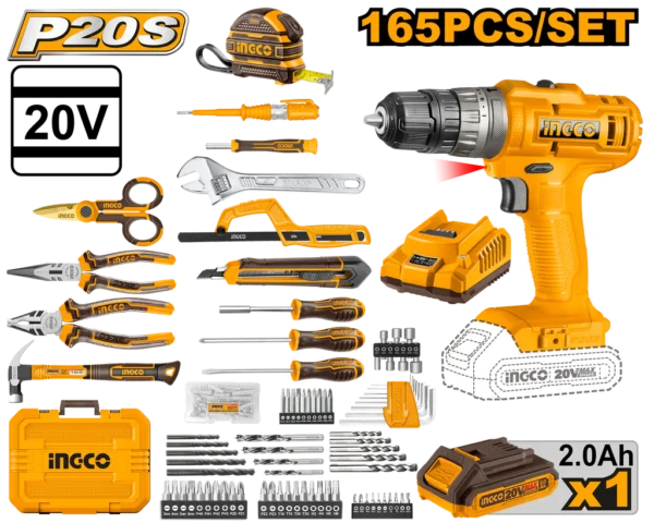 Ingco HKTHP11651 Lithium-Ion Impact Drill with 165 pcs Tools Set Accessories and Case