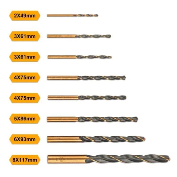 Ingco AKDB0801 8 Pieces HSS Rolling Twist Drill Bits Holder Set for Metal Work - 2mm, 3mm, 4mm, 5mm, 6mm, 8mm - Image 3