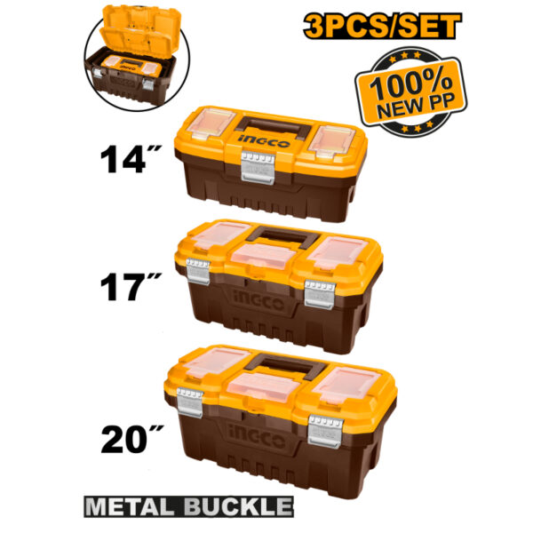 Ingco PBXK0301 3pcs Plastic Tool Box Set 14" 17" 20" - Image 3