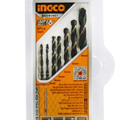 Ingco AKDB0801 8 Pieces HSS Rolling Twist Drill Bits Holder Set for Metal Work – 2mm, 3mm, 4mm, 5mm, 6mm, 8mm