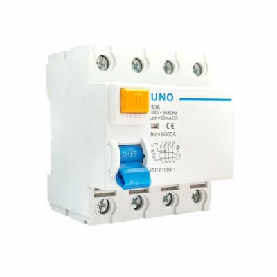 UNO 4 Pole RCD – 300mA 100A Residual Current Circuit Breaker without over-current protection RCCB 4P 100A 300mA AC 6kA