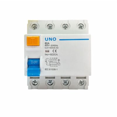 UNO 4 Pole RCD – 30mA 80A Residual Current Circuit Breaker without over-current protection RCCB 4P 80A 30mA AC 6kA