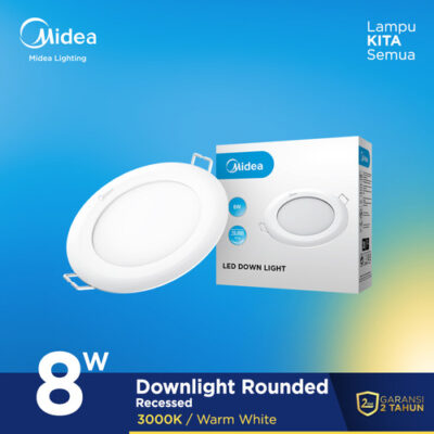 Midea 8W LED Round Downlight Input Voltage – 220-240VAC ~50/60hz 6500K – Recess Flush Mount