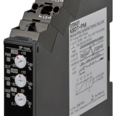 Omron Monitoring relay 17.5mm wide, over/under voltage, asymmetry, phase sequence and loss, 3-phase 3-wire, 200 to 240 VAC, 1 x SPDT – K8DT-PZ1CN