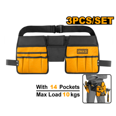 INGCO HTBP02031 Tool Bag, Waterproof, 14 Pockets, Tool Holder, Adjustable Belt, Tool Belt for Electrician