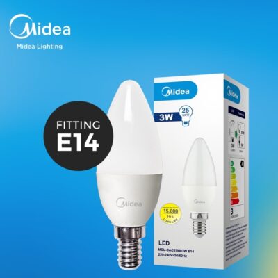 Midea 5W LED Candle Light Input Voltage – 220-240VAC ~50/60hz 3000K E14