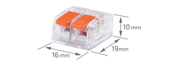 2 Way Inline Splice Connector Product Description Push In wire Connector Easy Wiring Of All Conductor - Wiring up to 4mm2 - For use in junction boxes, power-houses and compact electrical devices,LED light fixtures - Each Wiring-Terminal With a LEVER for EASY Push-IN of Flexible Conductors and for Disconnection of all types...